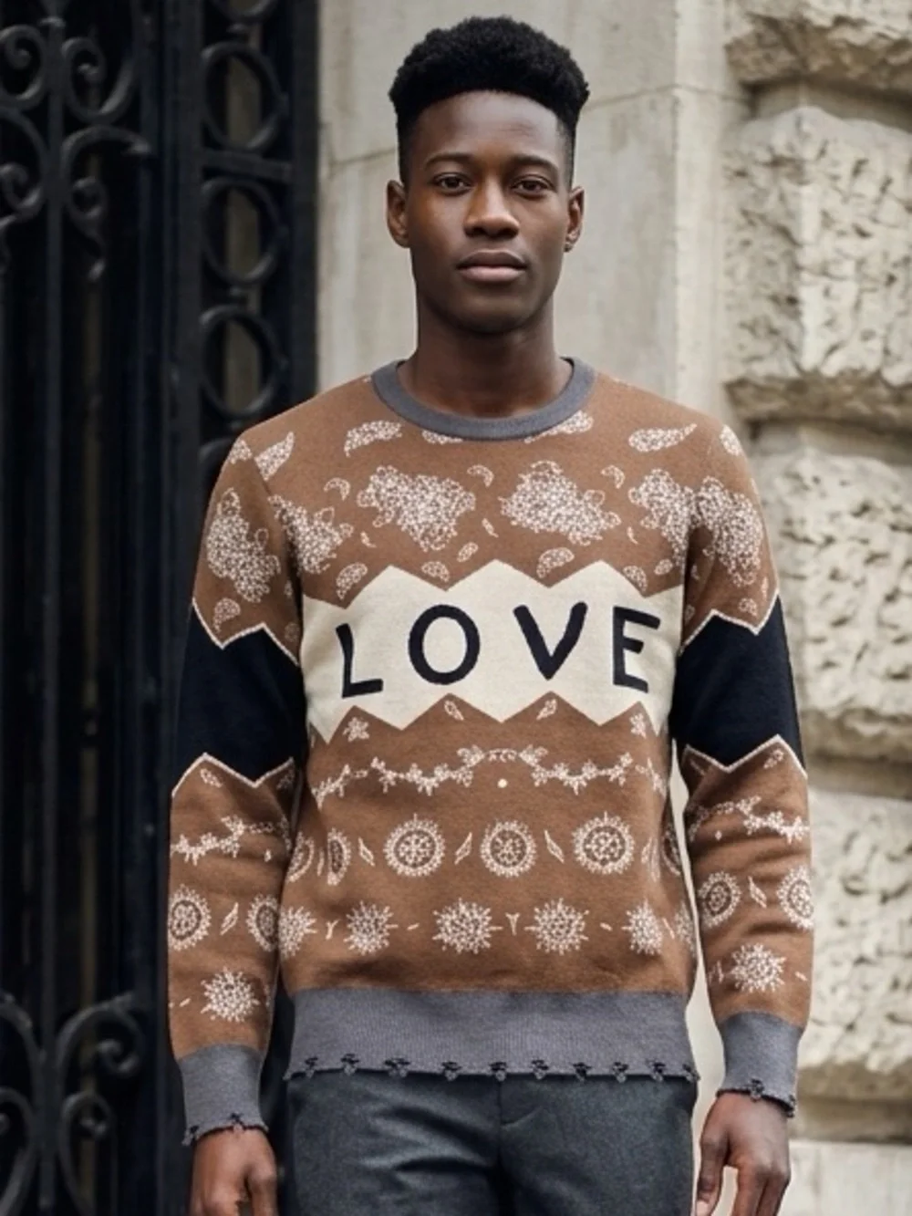 NWT The Hideout Clothing Co Men’s Brown Cream LOVE Crew Neck Sweater - Size S